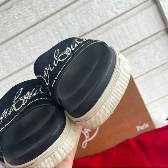 CHRISTIAN LOUBOUTIN SUEDE black Diamanté Crystal Slides Sandals Sz. 37 - Picture 6 of 9